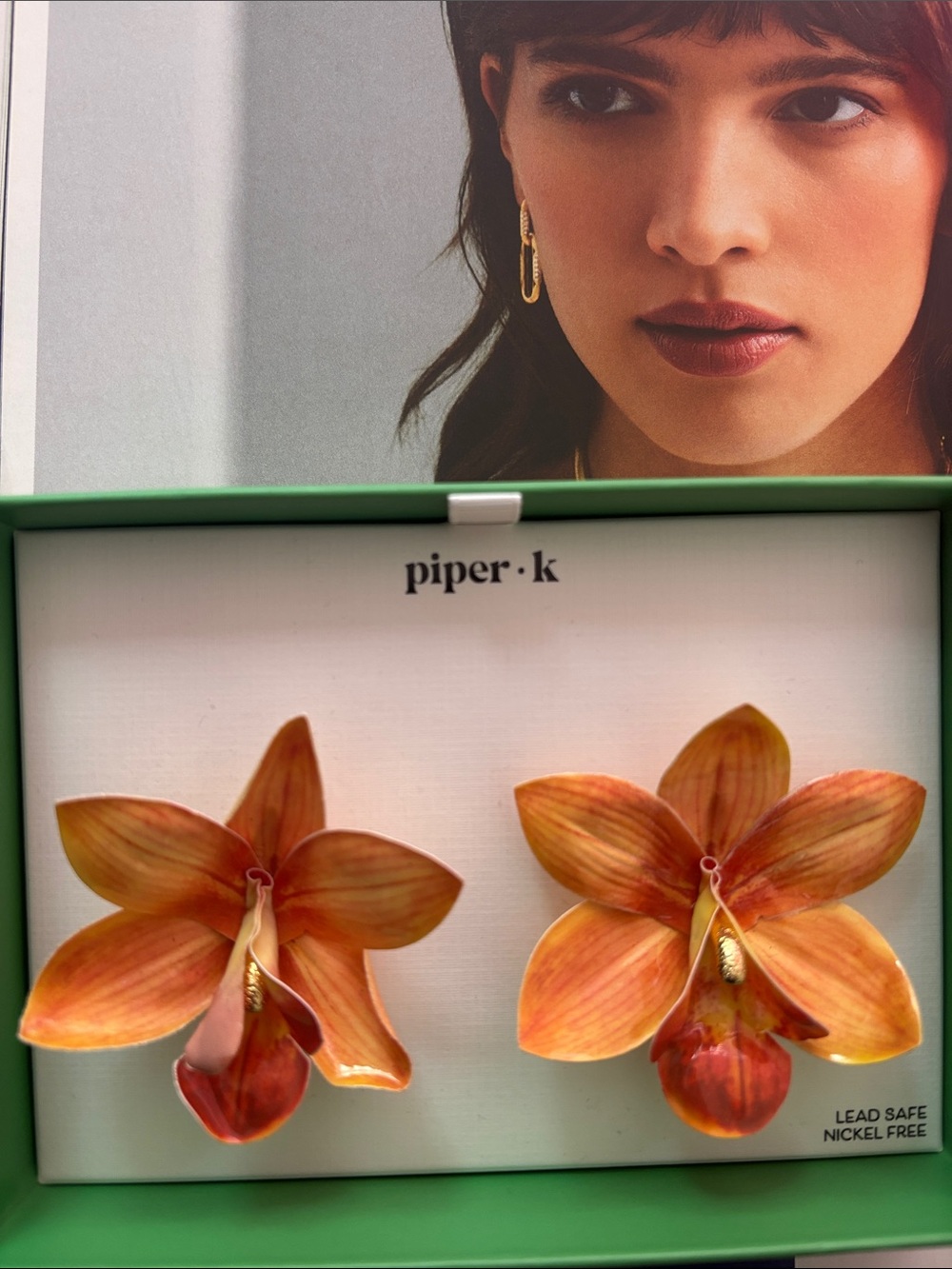 Piper Orange-Red Orchid Statement Drop Earrings